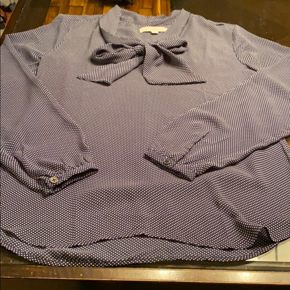 Loft small tall polka dot tech bow blouse